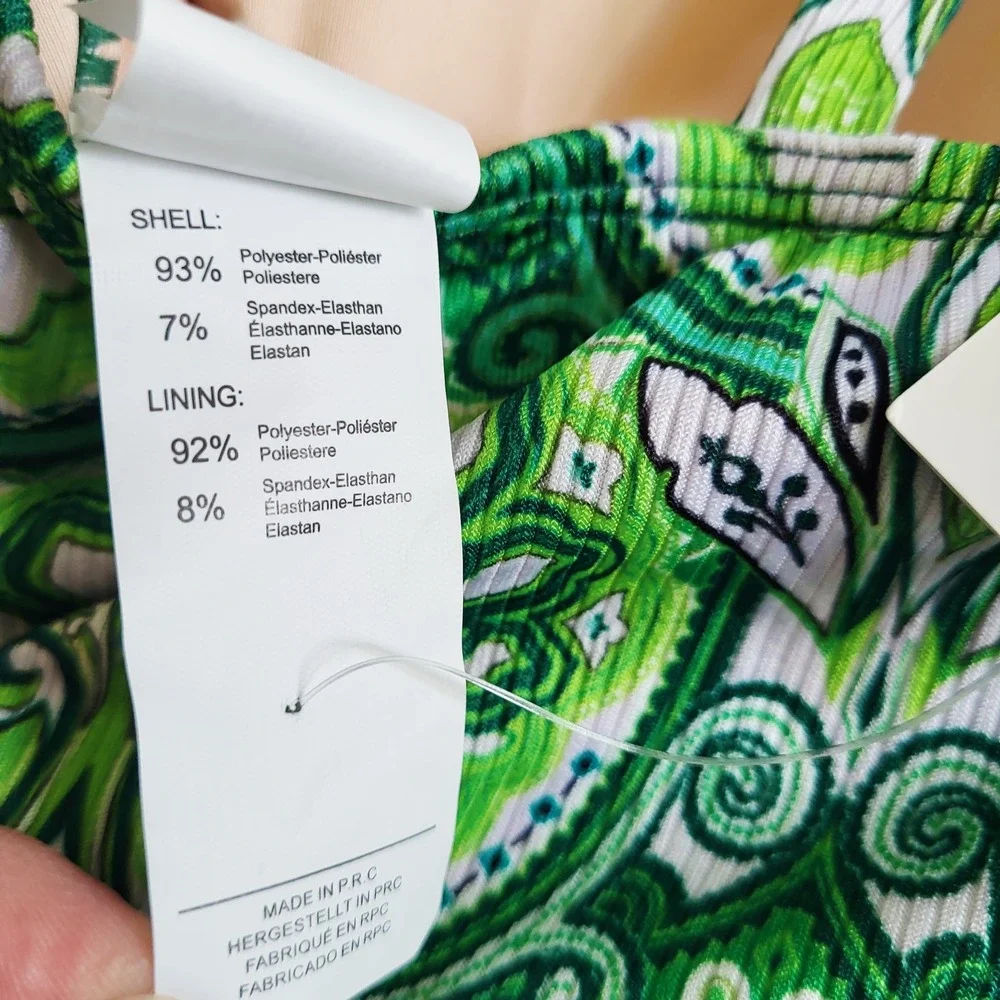 Cupshe Womens Green Paisley Tankini‎ Set High Waisted Ribbed Swimsuit Large NEW